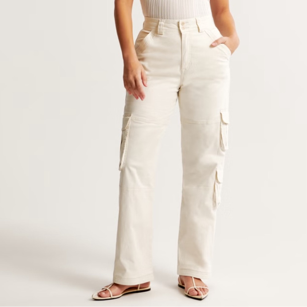 Abercrombie & Fitch Curve Love Cargo Relaxed Pant Cream High-Rise Size 30L NWT